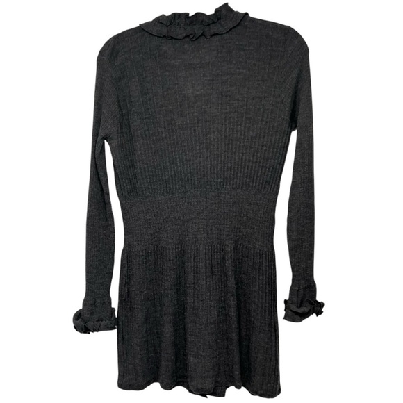 Anne Fontaine Charcoal Gray Wool Ruffle Accent Button Front Sweater Dress US 10 - Picture 6 of 9